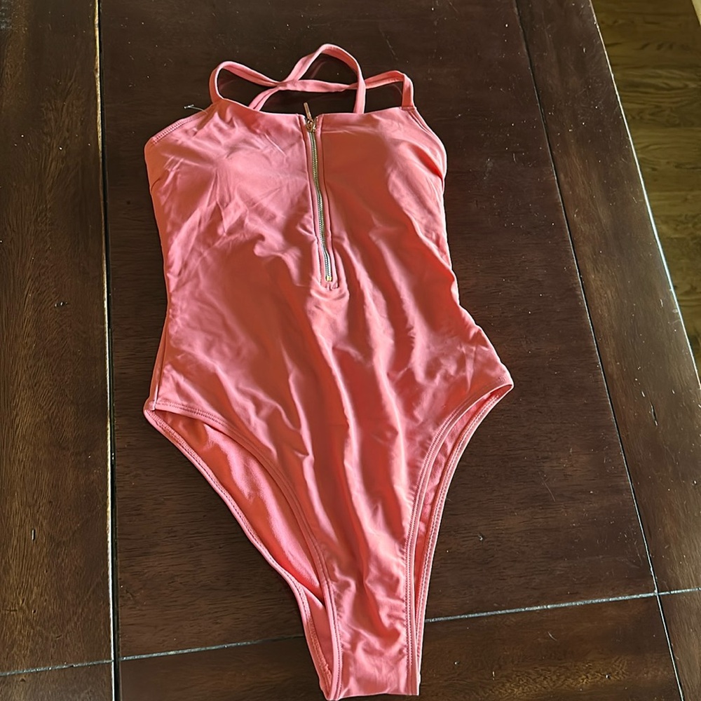 Cheeky backless Juicy Couture one piece zip front swimsuit coral small